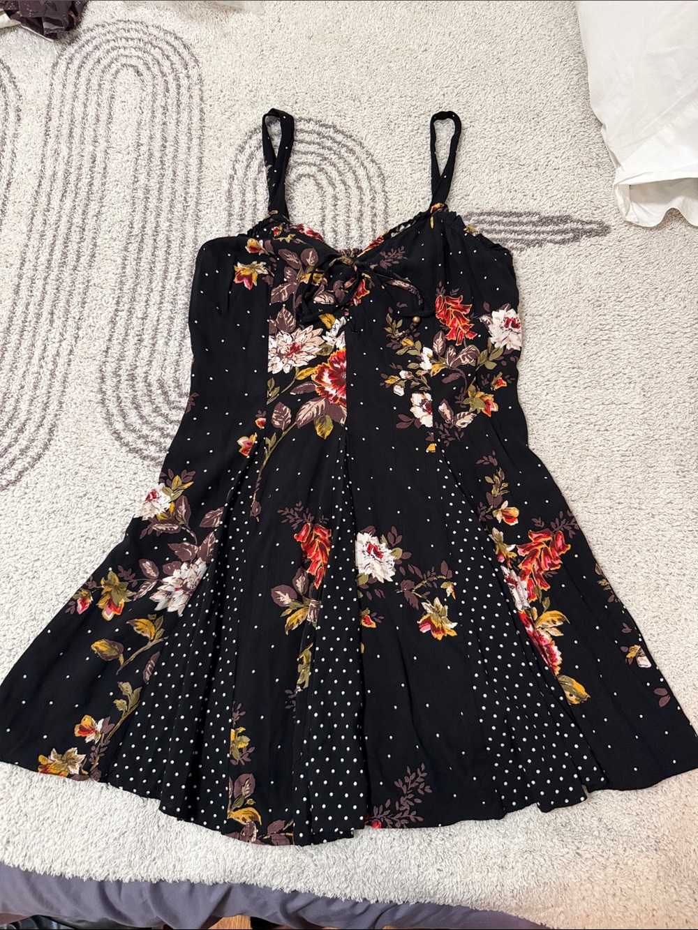 Angie Black Floral & Polka Dot Mini Dress